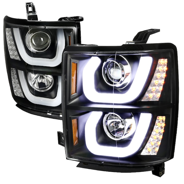Spec-D Tuning 14-16 Chevrolet Silverado Black Projector Headlights With LED 2LHP-SIV14JM-TM - main